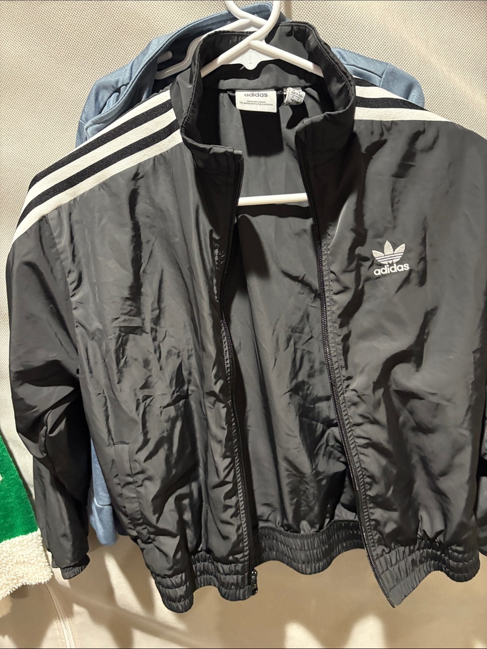 adidas Black Lightweight Track Jacket with White Stripes